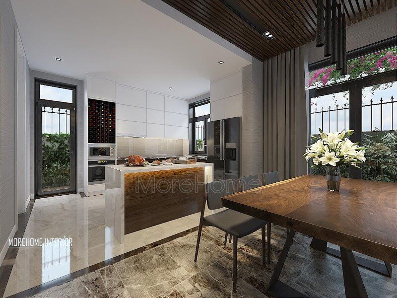 Tạo ra một thiết kế nội thất phòng bếp hiện đại, đẹp mắt, thông thoáng và tách biệt nhau nhưng cũng đồng thời gần gũi với ánh sáng tự nhiên.
